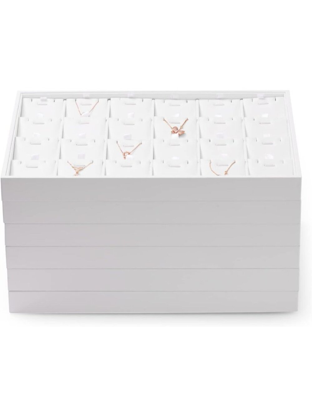 Elegant White Leather Jewelry Organizer Tray - 24 Grid Stackable Display with - Picture 6 of 9